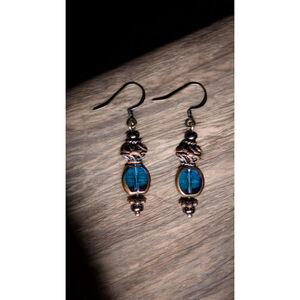 Teal and Brown Dangle Earrings, Lightweight Boho Drop Earrings, Hypoallergenic